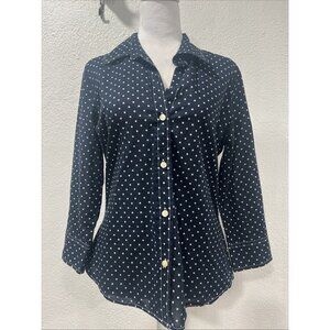 Liz Claiborne Womens Polka Dot  Top Size M Blue White Career Office